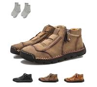 Matufit Shoes for Men,Men's Leather Waterproof Non-Slip Fashionable Orthopedic Shoes,Side Zip Slip-on Flats,for Winter (Khaki,44)