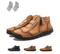 Matufit Shoes for Men,Men's Leather Waterproof Non-Slip Fashionable Orthopedic Shoes,Side Zip Slip-on Flats,for Winter (Brown,42)