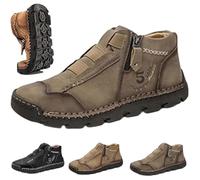 Matufit Shoes for Men,Men's Leather Waterproof Non-Slip Fashionable Shoes,Slip-on Casual Walking Shoess (Khaki,33 1/3)