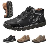 Matufit Shoes for Men,Men's Leather Waterproof Non-Slip Fashionable Shoes,Slip-on Casual Walking Shoess (Black,33 2/3)