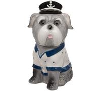 Maturi Boîte de Rangement en céramique pour Chien de mer Assis avec Cavalier Bleu et Blanc