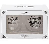 Maturi Lot de deux verres à vin sans pied Mr Right Mrs Always Right, 530 ml