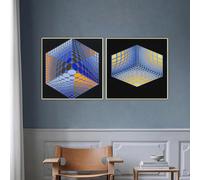 Matvsd Kohecs Affiche Victor Vasarely 《Visuel》 Art mural Imprimés esthétiques Peinture sur toile Victor Vasarely Tableau pop abstrait pour décor de bureau 20x20inx2 Non encadré