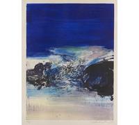 Matvsd Kohecs Célèbre affiche Zao Wou Ki Imprimées colorées Illustration murale abstraite 《Blue Purple》Zao Wou Ki Toile de peinture pour décoration murale 50x75cm Sans cadre
