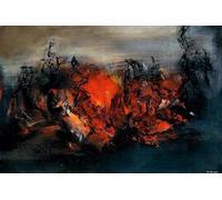 Matvsd Kohecs Célèbre affiche Zao Wou Ki Imprimées colorées Illustration murale abstraite 《Fire - Paysage》Zao Wou Ki Toile Peinture pour la décoration intérieure 75x50cm sans cadre