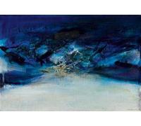 Matvsd Kohecs Célèbre affiche Zao Wou Ki Imprimés colorés Image murale abstraite 《Night at Scenery》Zao Wou Ki Toile Peinture pour la Décoration Intérieure 75x50cm Sans cadre