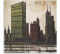 Matvsd Kohecs New York O.N.U. par Bernard Buffet Affiche et impressions Illustrations murales vintage Tableau Bernard Buffet Peinture sur toile pour décoration de bureau 40x40cm Sans cadre