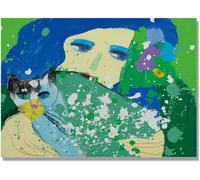 Matvsd Kohecs Peinture de la Dame au chat vert par Walasse Ting Art mural Toile colorée Affiche et tirages de Walasse Ting pour la décoration de bureau 30x45cmx1 sans cadre
