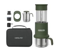 Matybobe Ensemble de Cafetière de Voyage Portable 2 en 1, avec Tasse en Acier Inoxydable de 120 Ml, Réservoir D'eau de 80 Ml, Pichet à Mousse de Lait de 60 Ml, étui de Rangement, (Verte)