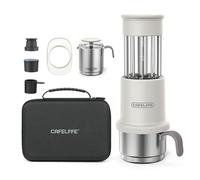 Matybobe Ensemble de Cafetière de Voyage Portable 2 en 1, avec Tasse en Acier Inoxydable de 120 Ml, Réservoir D'eau de 80 Ml, Pichet à Mousse de Lait de 60 Ml, étui de Rangement, (Blanche)
