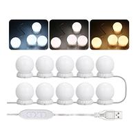 Matybobe Kit de 10 Ampoules LED pour Miroir de Courtoisie, Lumière du Jour, Blanc Chaud, Lumière Naturelle, 10 Niveaux de luminosité, Guirlande Lumineuse USB pour Miroir avec 3 Modes