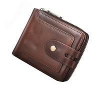 Matybobe Portefeuille à Deux Volets en Cuir Véritable pour Hommes, Fermeture éclair, Fentes Multiples pour Cartes et Pièces d'identité, Finition à la Mode Un Transport Quotid (Café)