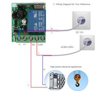Matybobe Smart Home 433 MHz DC 12 V 1 CH Télécommande sans Fil Relais Récepteur Émetteur Module de Commutation de Télécommande Universelle et 2 Télécommandes RF 1527 pour Serrures de Porte (1)