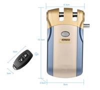 Matybobe WF-018 Sécurité de Verrouillage à Distance sans Fil Sécurité de Porte Invisible Entrée de Porte de Serrure Intelligente Métal D'alliage Zinc avec 4 Touches Distantes Smart Home (Bleu et or)