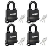 Maudex® IP450 Lot de 4 Cadenas avec 12 Clés - Anse Acier Trempé A3, Protection PVC et Double Joint | Antivol de Sécurité pour Portail, Garage, Remorque Attelée