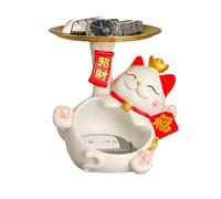 Mauedest Creatives - Statue de chat fortune - Plateau en résine avec plat - Facile à utiliser - 19 x 24 x 19 cm - A