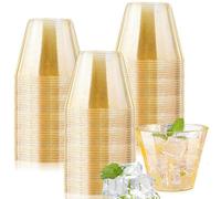 mauepersu Lot De 50 Gobelets En Avec Bord Dorée, 250 ml, Réutilisables, élégants, Verres à vin, Pour Champagne, Bière, Cocktail, Martini, Soda, Dessert (8.7 x 7cm) (Glitzer Or)