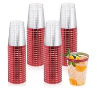 mauepersu Lot De 50 Gobelets En Avec Bord Dorée, 280 ml, Réutilisables, élégants, Verres à vin, Pour Champagne, Bière, Cocktail, Martini, Soda, Dessert (9,5 x 7,5 cm) (Rouge)