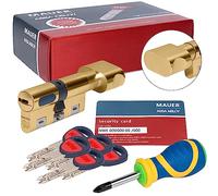MAUER NW5 cylindre de sécurité 31 x 31 couleur laiton avec bouton + tournevis, cylindre renforcé anti-éclatement, anti-bumping, anti-perçage, came anti-retrait