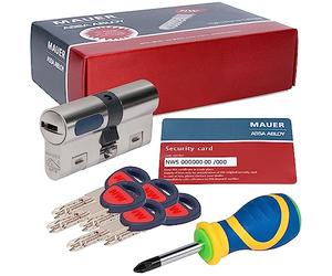 MAUER NW5 Cylindre de sécurité 31 x 31 couleur nickel + tournevis, cylindre cylindre renforcé anti-éclatement, anti-bumping, anti-perçage, came anti-retrait Serrure pour porte