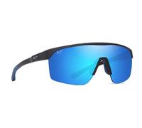 Maui Jim Lunettes de soleil rectangulaires polarisées Paluna, unisexe, noir mat/bleu hawaïen, taille L
