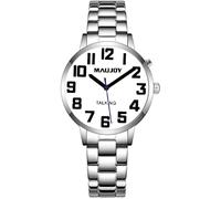 MAUJOY Montre française pour Homme avec Son Fort, Grands Chiffres et Bracelet en Acier Inoxydable, adaptée aux Personnes âgées et aux aveugles
