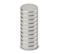 MAUL Aimant néodyme en pastille – Lot de 10, 12 x 3 mm, Charge jusqu'à 2,5 kg, Argent