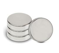 MAUL Aimant Néodyme en Forme de Pastille, Lot de 4 Aimants Ronds Particulièrement Puissants, Aimants au design Moderne, 20 x 5 mm, Charge Jusqu'à 6, 2 kg, Argent