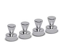 MAUL aimant néodyme en forme de quille, lot de 4 aimants puissants à usage multiple, aimants au design moderne et élégant, Ø 15 x 20 mm, charge jusqu'à 7 kg, argent