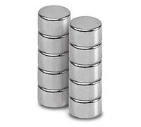 MAUL Aimant Néodyme Rond, Lot de 10 Aimants Ronds Très Puissants à Usage Multiple, Aimants au design Moderne et Élégant, 5 x 3 mm, Charge Jusqu'à 0, 7 kg, Argent