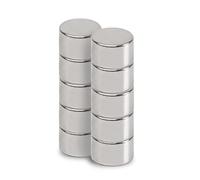 MAUL Aimant néodyme rond – Lot de 10, 8 x 5 mm, charge jusqu'à 2,4 kg, argent