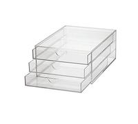 MAUL boîte à tiroirs A4 en acrylique | Organiseur de bureau avec 3 compartiments pour le rangement de papier, facture, documents | Empilable sur le bureau ou l'étagère | Transparent
