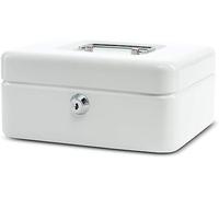 MAUL Caisse à monnaie blanche acier robuste format compact | serrure rassurante, tri rapide pièces et billets, insert amovible, transport facile, pratique au comptoir