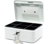 MAUL caisse monnaie en acier 15,2x11,5x8cm | Caisse verrouillable | Coffre cash | Insert à monnaie amovible | Caisse avec 2 clés | Idéal comme monnayeur, tirelire, tiroir caisse | Blanc