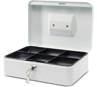 MAUL caisse monnaie en acier 25x18x9cm | Caisse verrouillable | Coffre cash | Insert à monnaie amovible | Caisse avec 2 clés | Idéal comme monnayeur, tirelire, tiroir caisse | Blanc