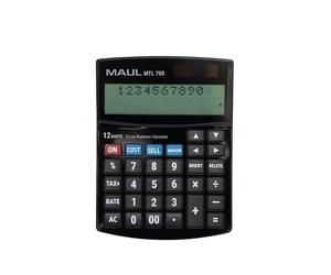 MAUL Calculatrice Bureau MTL 700 Noir LCD 12 Chiffres Double Ligne | Écran incliné lisible, suivi des opérations sur 2 lignes, fonctions commerciales pratiques, double alimentation