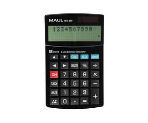 Maul Calculatrice de Bureau Mtl 600, Calculatrice à 12 Chiffres et 2 Lignes, Grande Calculatrice Commerciale Professionnelle avec Calcul de Taxe et Fonction de Correction, Noir