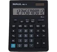 MAUL Calculatrice de Bureau Mxl 12 - 12 Chiffres Avec Calcul de Taxes, Grande et Professionnelle, Alimentation Solaire et à Pile, 20,5 x 15,5 cm, Noir