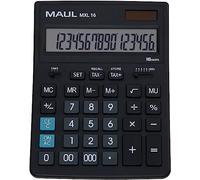 Maul Calculatrice de Bureau Mxl 16, Calculatrice à 16 Chiffres avec Calcul de Taxes, Grande Calculatrice de Bureau Professionnelle, Alimentation Solaire et à Pile, 20, 5 x 15, 5 cm, Noir