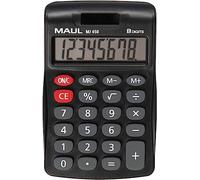 Maul Calculatrice de Poche MJ 450, Calculatrice avec Grand Affichage à 8 Chiffres, Fonctions Standard pour Le Bureau et l'École, Alimentation Solaire et à Pile, Noir