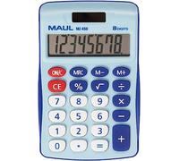 Maul Calculatrice de Poche MJ 450, Calculatrice avec Grand Affichage à 8 Chiffres, Fonctions Standard pour Le Bureau et l'École, Alimentation Solaire et à Pile, Bleu