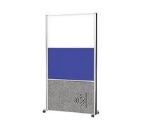 MAUL Cloison acoustique MAULconnecto gris foncé bleu blanc argent roulettes | plus de calme au bureau, confidentialité préservée, tableau effaçable, surface épinglable, déplacement facile