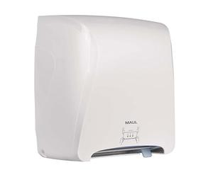 Maul Distributeur de Serviettes en Papier, 34,8 x 21,8 x 38,5 cm, pour jusqu'à 760 Feuilles, en Plastique incassable, idéal pour la Salle de Bain, avec matériel de Montage, Blanc