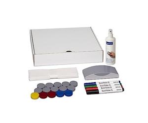 MAUL Jeu d'Accessoires pour Tableau Blanc, 4 marqueurs pour Tableau Blanc, Brosse d'Effaçage, Nettoyant pour Tableau Blanc, 15 Aimants, 305 x 240 x 60 mm