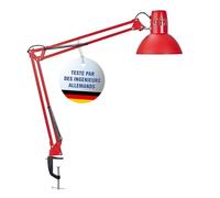 MAUL Lampe à pince MAULstudy rouge E27 pour bureau | blanc chaud agréable, bras double orientable, fixation stable en métal, ampoule remplaçable incluse