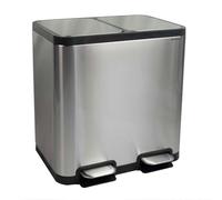 MAUL MAULcycle Poubelle à pédale, 40 l, en acier inoxydable, avec deux compartiments, couvercle à fermeture douce et filtre anti-odeurs, pour bureau, salle de bain, cuisine, 37,8 x 46 x 49,2 cm