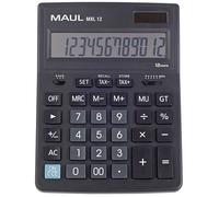 MAUL Calculatrice de bureau MXL 12 – 12 chiffres, calcul de taxes, solaire et pile, noir