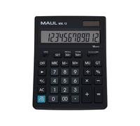 Maul Calculatrice de Bureau Mxl 12, Calculatrice à 12 Chiffres avec Calcul de Taxes, Grande Calculatrice de Bureau Professionnelle, Alimentation Solaire et à Pile, 20, 5 x 15, 5 cm, Noir