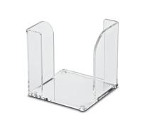 MAUL porte bloc cube en acrylique 9x9cm | Organiseur de bureau pour papier, fiches et feuille | Boîte stylé pour bureau, petit table et étagère | Prélèvement de deux côtés | Transparent