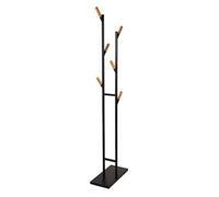 MAUL Porte-manteau pied MAULrima noir mat bambou 6 crochets design stable | style moderne pour entrée ou bureau, patères amovibles pratiques, base large antidérapante, gain de place